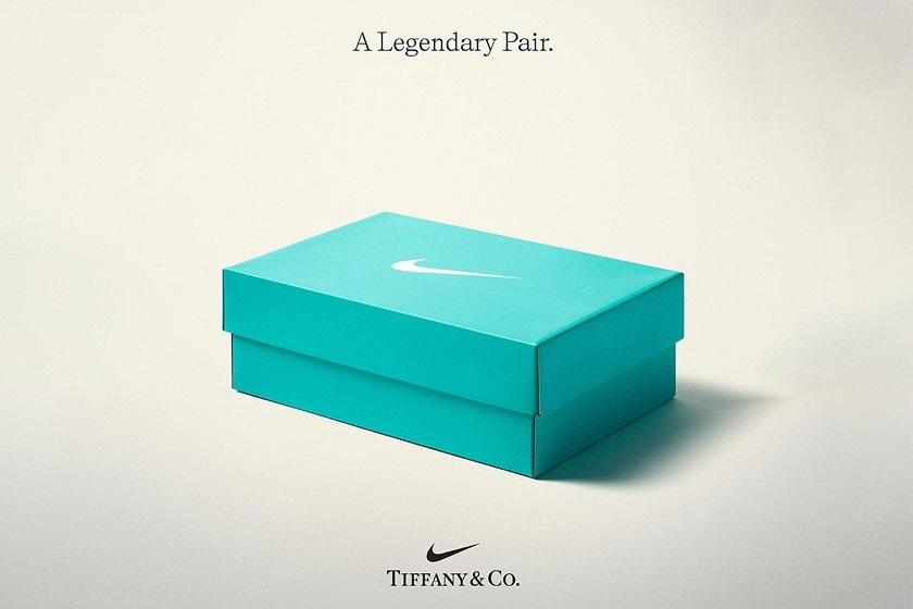 Instagramový príspevok  zobrazuje modrú krabicu od topánok Tiffany s vlnovkou Nike a hovorí: "Legendárny pár."