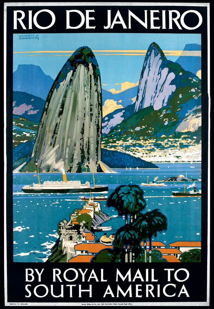 PER267215 Poster advertising Rio de Janeiro (colour litho) by Shoesmith, Kenneth (1890-1939); Private Collection; (add.info.: by royal mail to South America;); American,  it is possible that some works by this artist may be protected by third party rights in some territories.